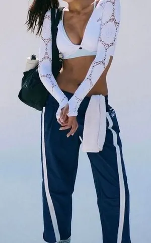 Free People Movement Say The Word Shrug White M/L Pointelle Lace Thumbhole Crop thumbnail 1