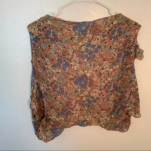 Women's Sleeveless Open Blouse Tie Strap Ruffle‎ Tan Blue Pink Teal Floral thumbnail 7