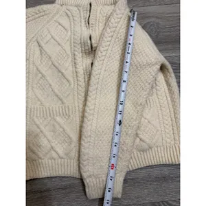 80s Carraig Donn Handknit Merino Wool Aran Zip Cropped Cardigan Sweater Cream M thumbnail 9