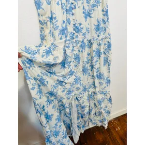 LoveShackFancy Women's White Blue Floral Garnita Floral Tiered Maxi Dress Size 0 thumbnail 13
