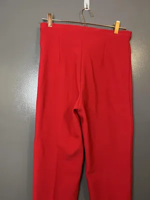 Allen Samo Pants Womens Medium Red High Waist Tapered Leg Slit Hem Zip USA thumbnail 6
