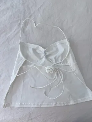 White Backless Tie Tank Top thumbnail 4