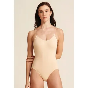 Capezio Nude Leotard Clear Straps Tan Bodysuit Gymnastics Dance Sz Medium thumbnail 2