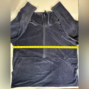 LL Bean Blue Loose Turtle Neck 3/4‎ Zip Up Kangaroo Pocket Ribbed Sweater XL thumbnail 5