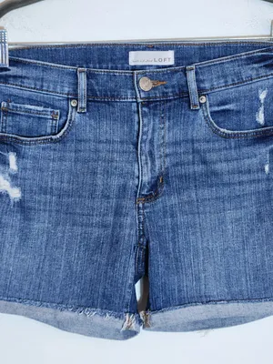 Loft Medium Wash Distressed Cuffed Denim Shorts Size 28 thumbnail 2