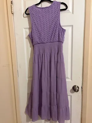 J Gee Lilac Tiered Midi Dress with Crochet Detail and Smocked Waist Size 2X HOM thumbnail 4