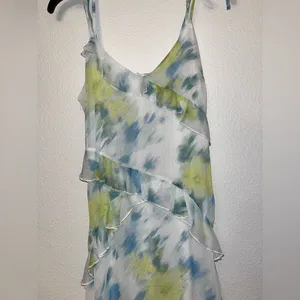Steve Madden White Floral Ruffle Slip Dress with Blue & Yellow Print thumbnail 6