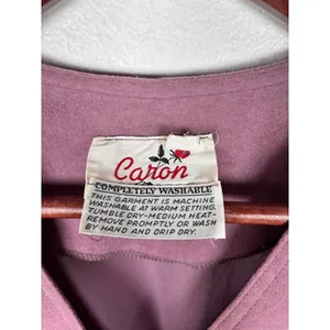 Caron Midi Dress Women 10 Mauve Purple Faux Suede Button Front Vintage V-Neck‎ thumbnail 4