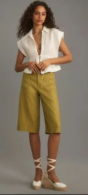 Anthropologie Maeve The‎ Colette Longline Linen Blend Shorts Size: 25 thumbnail 1