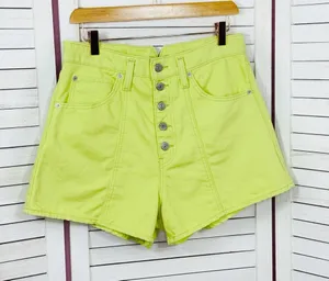 Levi's Notch High Waisted Denim‎ Mom Shorts Daiquiri Neon Green Size 30 Retro thumbnail 1