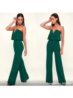 LuLus Power of Love Emerald Green Strapless‎ Jumpsuit size small thumbnail 2