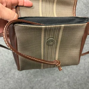 Vintage Esprit Striped Canvas Crossbody Bag Brown Tan Small Messenger thumbnail 7