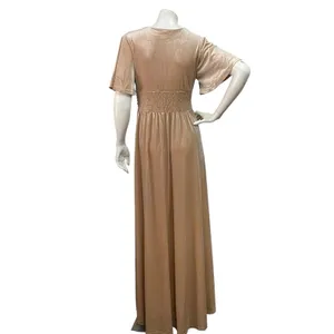 Baltic Born Women's Medium Tan V-Neck Bridesmaid Short Sleeve Velvet Maxi Dress thumbnail 6