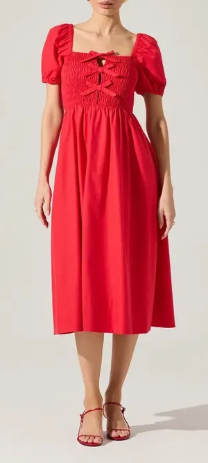 Astr The Label Bow Detail Smock Bodice Cotton Blend Dress thumbnail 1
