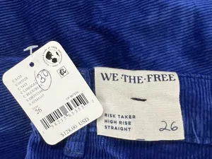 Free People We The Free Blue Corduroy Risk T High Rise Straight Pants Size 26 NW thumbnail 9