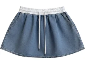 Le Lis Denim Bubble Skirt Women Medium Blue Excellent Elastic Waist Mini thumbnail 1