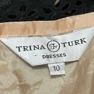 Trina Turk Black Beige Floral Lace Overlay Sleeveless Fit & Flare Midi Dress 10 thumbnail 4