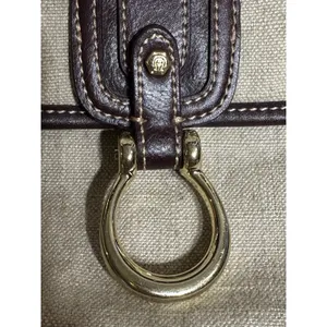 Etienne Aigner Purse~ Beige Linen Blend~Burgundy Trim~Snap Close Gold Hardware thumbnail 12