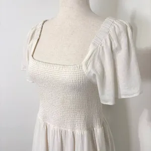 Madewell Lucie Smocked Linen Blend Midi Dress Sz S White thumbnail 2