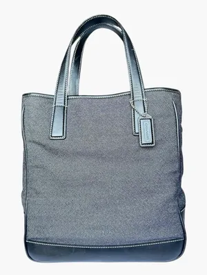 Coach Black Wool Canvas Tote Leather Trim Work Bag No. 7764 Heritage Carryall thumbnail 1
