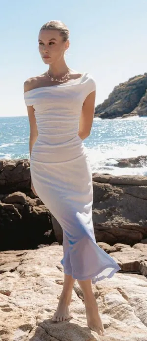 Sau Lee Diana Knit Midi Dress Sky Ombre Womens Size 6 thumbnail 1