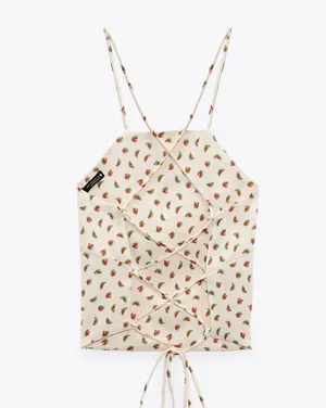 NWT ZARA SATIN EFFECT CROP TOP Bloggers Fav Watermelon Print Tie Back thumbnail 7