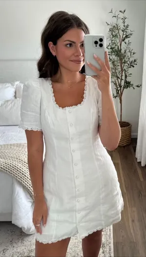 Reformation Anabella Linen Mini Dress in White 2 thumbnail 1