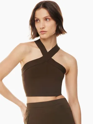 Aritzia Babaton Sculpt Knit Criss Cross Cropped Tank Brown Size Medium thumbnail 1