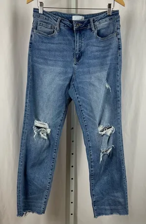 Vervet Size 30 Blue High Rise Distressed Raw Hem Straight Leg Crop Jeans Cali thumbnail 1