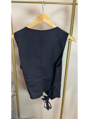 Size M Black Wrap Vest Top | Sleeveless | Tie Waist thumbnail 3