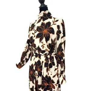 Alexia Admor Mock Neck Belted Maxi Dress Size 6 Brown Floral Print Fall Modest thumbnail 6