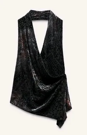 ZARA Velvet Burnout Halter Top thumbnail 1