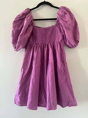 Abercrombie Purple Linen Blend Babydoll Puff Sleeve Mini Dress Small Coastal thumbnail 8