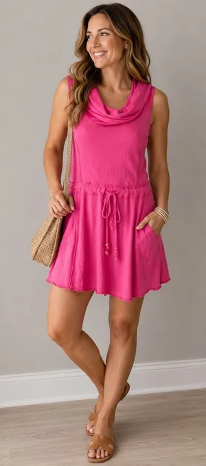 Alo Yoga Bamboo Hooded Sleeveless Tunic Dress Pink Cowl Neck‎ Small thumbnail 1
