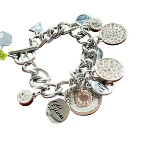 Guess Y2K Charm Link Bracelet Silver Rose Gold Crystal Logo Dangle Modern Glam‎ thumbnail 7