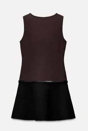 Zara NWT 2025 collection BLACK/BROWN sleeveless BELTED KNIT MINI DRESS S thumbnail 5