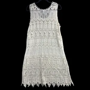 Asha OSFM Cream Crochet Lace Sleeveless Dress Cotton‎ Boho Beach Coverup thumbnail 3