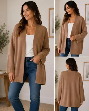 Quince Cashmere Open Front Cardigan Sweater Women's Tan Size Medium thumbnail 2