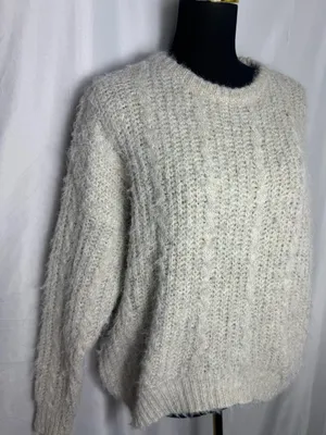 Arizona Jeans Cozy women’s Cream Textured Knit Sweater cable knit casual fall oversized medium thumbnail 3