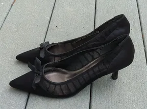 Metaphor Satin and Mesh Pointed Toe Heels with Bow thumbnail 3