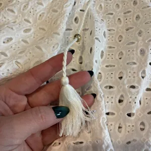 White Eyelet Embroidery Blouse Tassel Tie Boho Peasant Top Size XL Unknown Brand thumbnail 4
