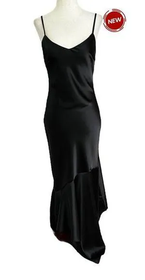 Steve Madden Black Asymmetrical Satin Dress Women Medium NWT MSRP $89 | 31-27 thumbnail 1