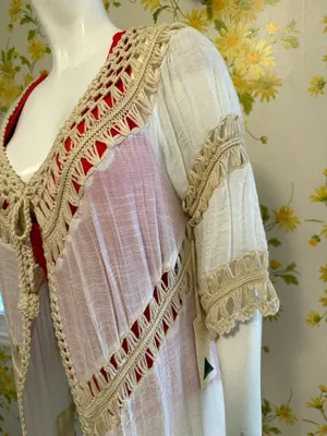 Dreamers Boho Fringe Crochet Trim kimono cardigan Swim Coverup in Cream size M thumbnail 6