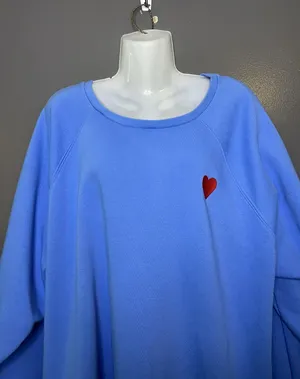 Ava & Viv Sweatshirt Womens 3X Blue Heart Embroidered Fleece Raglan Pullover thumbnail 1