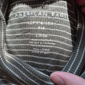 American Eagle Green Striped Ribbed Turtleneck Long Sleeve thumbnail 3