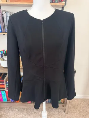 CAbi Crisscross Black Peplum Zip-Front Women's Jacket thumbnail 3