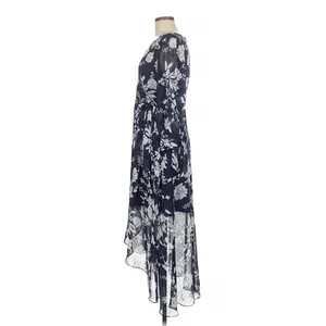 Eliza J Navy Blue Floral High Low Faux Wrap Dress 6 Cottage Fairy Wedding Guest thumbnail 6