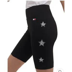 Tommy Hilfiger Sport Star Print Bike Shorts‎ High Rise 4 Way Stretch Black XS thumbnail 1
