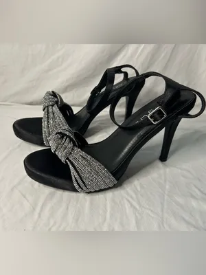 City Chic Black Ankle-Strap Heels with Silver Knotted Accent 9w thumbnail 2