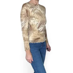 Vintage Y2K Tan Beige Paisley Long Sleeve Shirt thumbnail 4